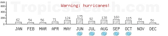 Precipitation, mean rainfall, cyclone period for Miami, USA